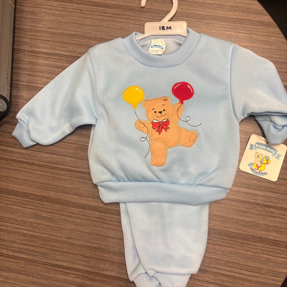 NWT Vintage Super Baby Teddy Bear Sweatshirt Set 12M